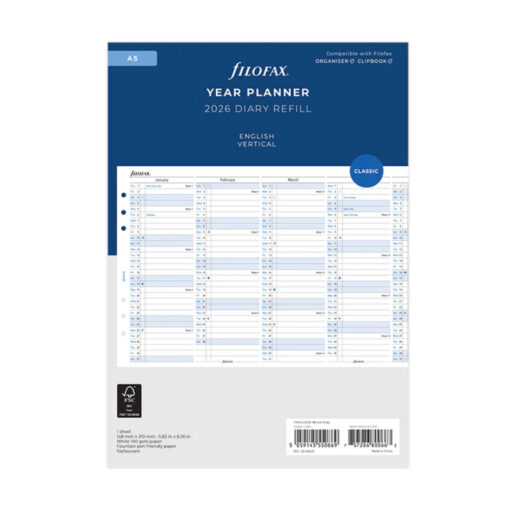 Filofax A5 Vertical Year Planner 2026 English