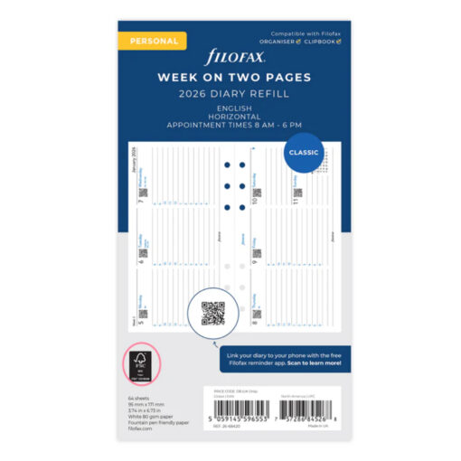 Filofax Horizontal Week On Two Pages Diary With Appointments - Personal 2026 English