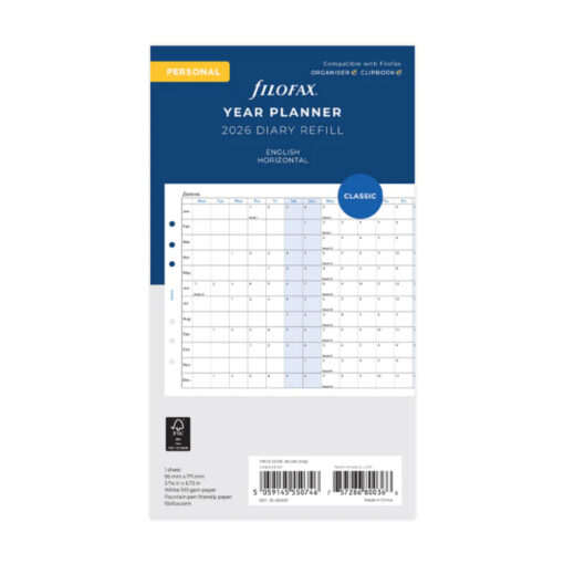 Filofax Horizontal Year Planner Personal 2026 English