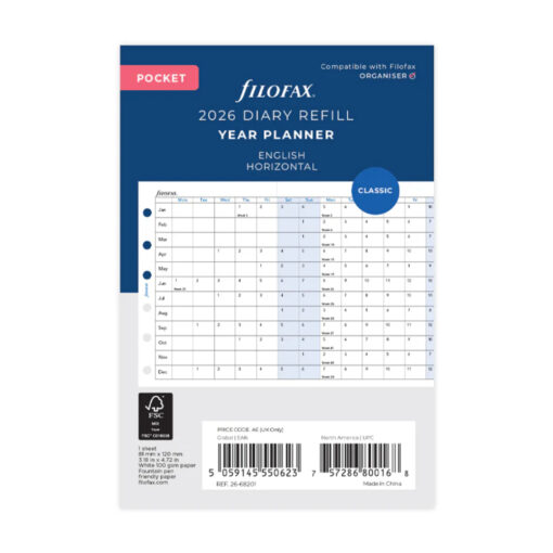 Filofax Horizontal Year Planner Pocket 2026 English