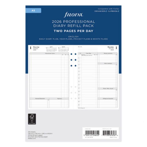 Filofax Time Management One Day On Two Pages Diary A5 2026 English