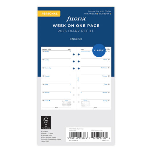 Filofax Week On One Page Diary - Personal 2026 English