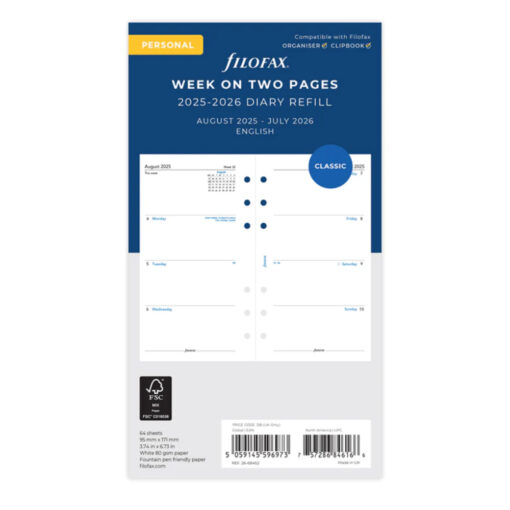 Filofax Week On Two Pages Academic Diary Personal 2025-2026 English