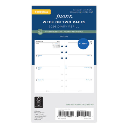 Filofax Week On Two Pages Diary - Personal 2026 English Recycled Paper