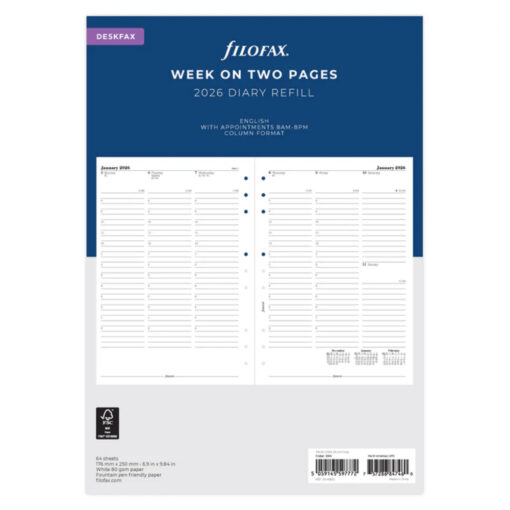 Filofax Week On Two Pages Diary With Appointments Deskfax 2026 English