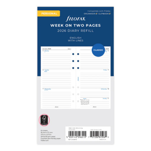 Filofax Week On Two Pages Lined Diary - Personal 2026 English
