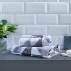 Geometric Hand Towels Black White Grey