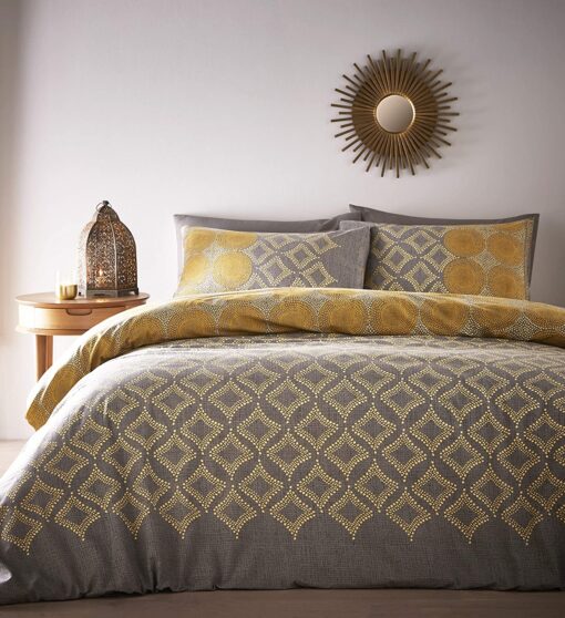 Joel Yellow Moroccan style print King Duvet Cover Set - king-bed