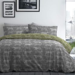 Leopard Single Bed Cover Set Grey & Green