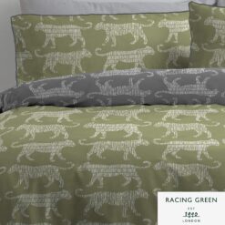 Leopard Single Bed Cover Set Grey & Green