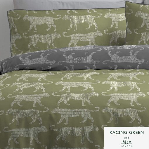 Leopard Single Bed Cover Set Grey & Green