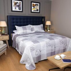 Quilted Bedspread Grey Patchwork Ariana by Restmor - king-bed
