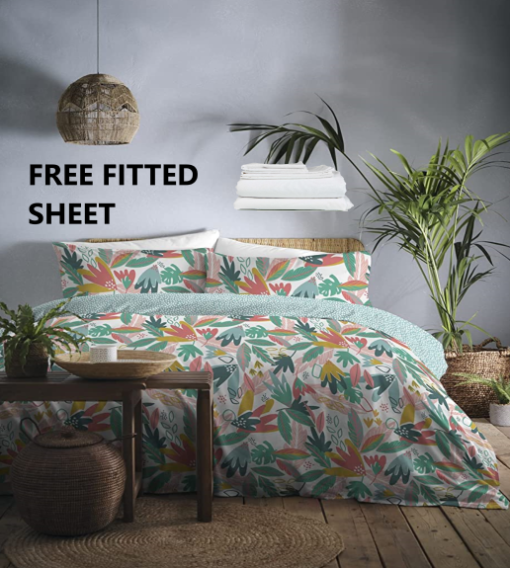 Rona Duck Egg Duvet Cover Set with Free Fitted Sheet - double-bed