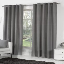 Sorbonne Charcoal Grey Eyelet Curtains Plain Design by Fusion - 90-x-90-228cm-x-228cm