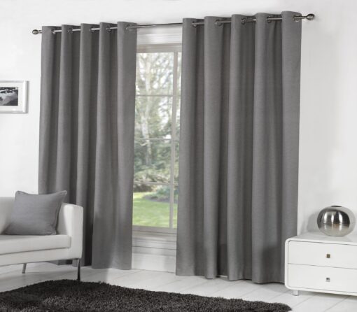 Sorbonne Charcoal Grey Eyelet Curtains Plain Design by Fusion - 90-x-90-228cm-x-228cm