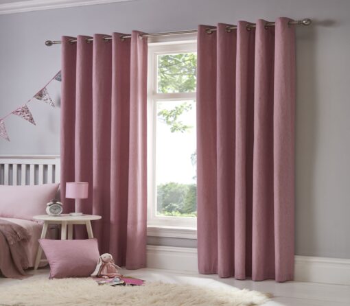 Sorbonne Pink Blush Eyelet Curtains Plain Design by Fusion - 66-x-72-167cm-x-182cm