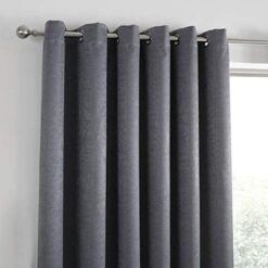 Strata Charcoal Grey Thermal Semi Block Out Eyelet Curtains by Fusion