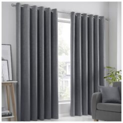 Strata Charcoal Grey Thermal Semi Block Out Eyelet Curtains by Fusion - 90-x-90-228cm-x-228cm