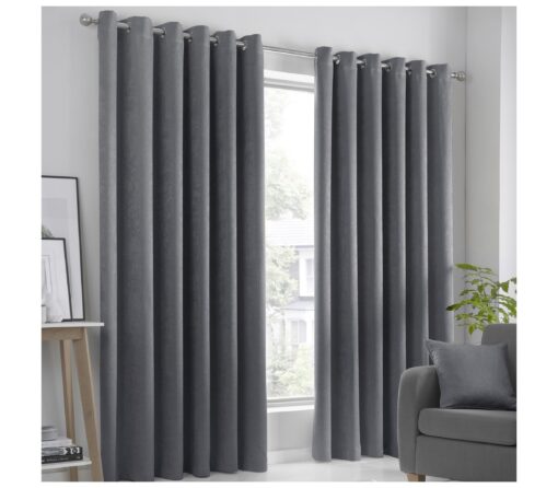 Strata Charcoal Grey Thermal Semi Block Out Eyelet Curtains by Fusion - 90-x-90-228cm-x-228cm
