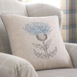 Thistle Cushion Cover in Ochre, Green or Duck Egg Blue - Luxury Feel