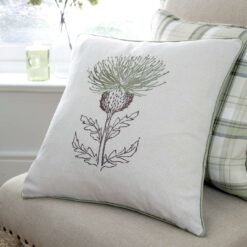 Thistle Cushion Cover in Ochre, Green or Duck Egg Blue - Luxury Feel - green