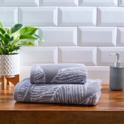 Tropical Hand Towels in Green or Grey - Light Grey