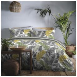 Tropical Leaf Ochre Yellow Duvet Cover Set by Fusion - single-bed