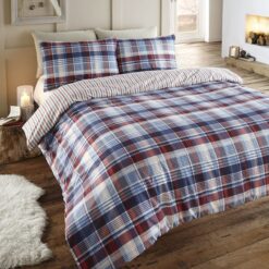 Warm Cosy Thermal Bedding Angus Blue Flannel Brushed Cotton Double Bed Cover Set