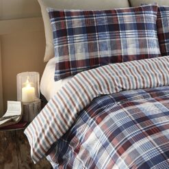Warm Cosy Thermal Bedding Angus Blue Flannel Brushed Cotton Double Bed Cover Set