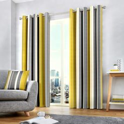 Whitworth Stripe Ochre Pair Eyelet Curtains by Fusion - 90-x-90-228cm-x-228cm