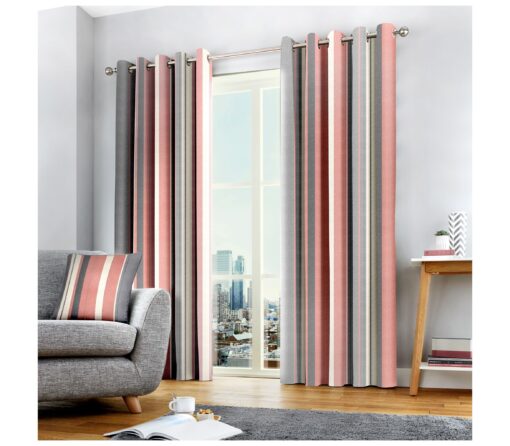 Whitworth Stripe Pink Blush Eyelet Curtains