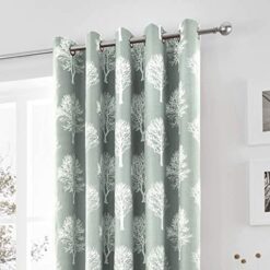Woodland Trees Duck Egg Blue Eyelet Curtains by Fusion