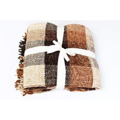 Zara Chenille Throw, check pattern with tassels in Chocolate
