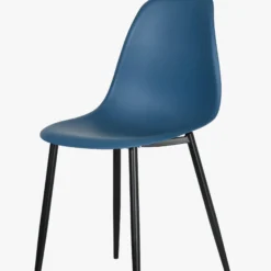 2x Curve Chair, Blue Plastic Seat With Black Metal Legs