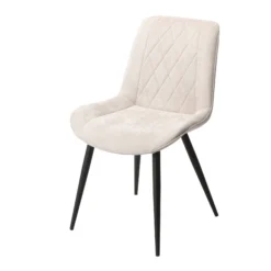 2x Diamond Stitch Natural Fabric Dining Chair, Black Tapered Legs