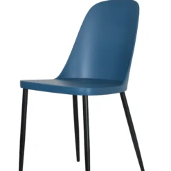2x Duo Chair, Blue Plastic Seat With Black Metal Legs