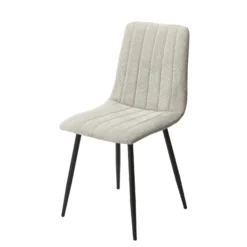 2x Straight Stitch Lt Grey Cord Dining Chair, Black Tapered Legs