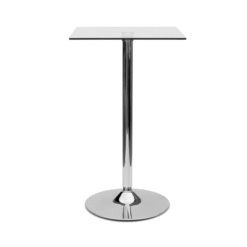 Farley Glass Table Tall Bar Poseur Shiny Chrome Clear Square Top