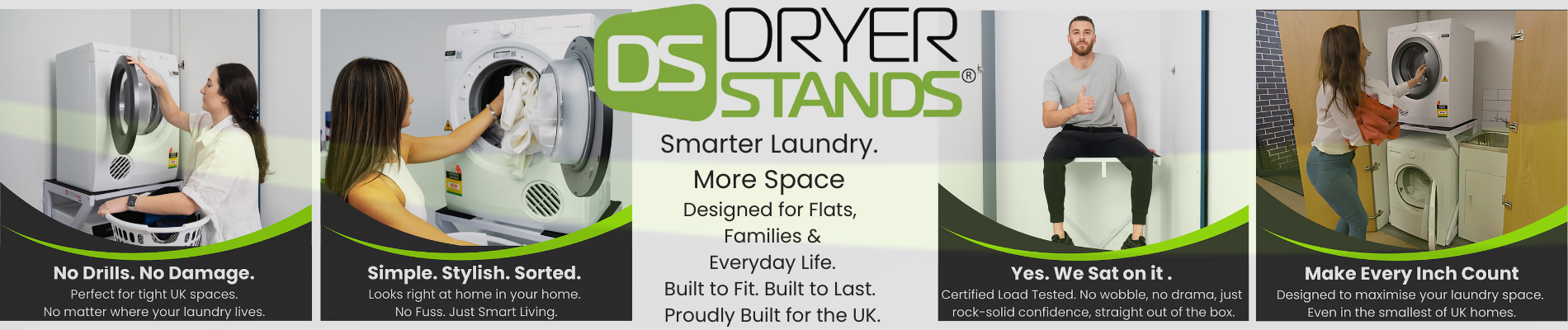 Laundry stand for tumble dryer stacked on washing machine - space-saving solution for small UK homes