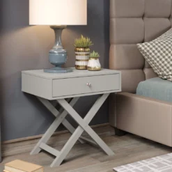 Arsisan Grey X Leg 1 Drawer Petite Bedside Cabinet