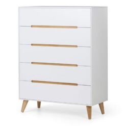Basoni 5 Drawer Wide Bedroom Chest Scandinavian White Oak Legs