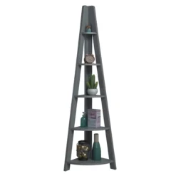 Kira Corner Ladder Bookcase Dark Grey
