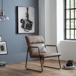 Paige Padded Brown Chair Soft Faux Leather With Arms