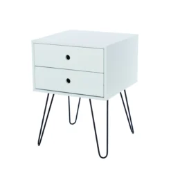 Portal Telford White & Metal 2 Drawer Bedside Cabinet.