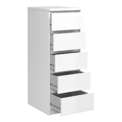 Saian Narrow Chest Of 5 Drawers In White High Gloss